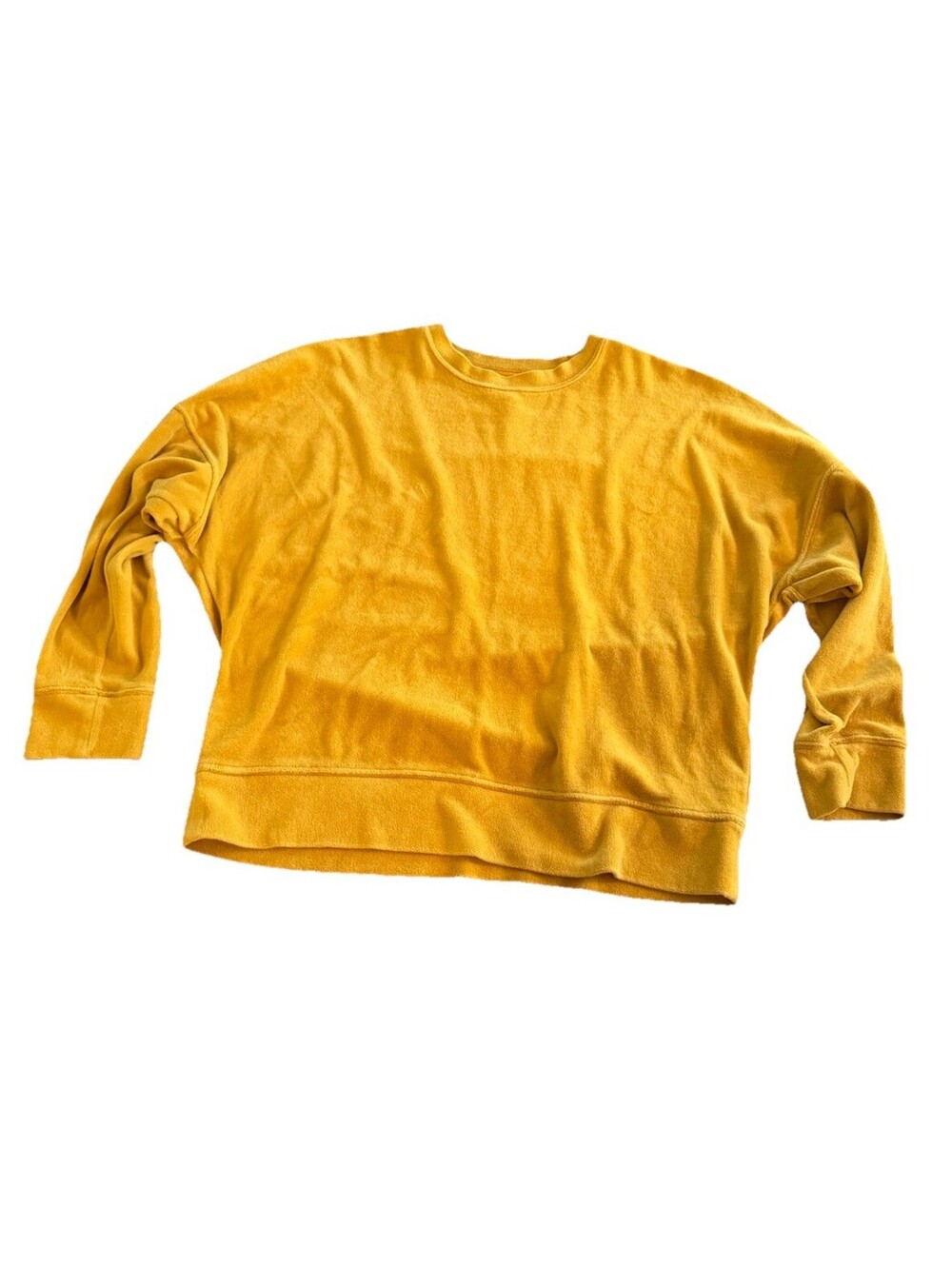 Aerie Mustard Gold Yellow Crewneck Small Oversized Sweatshirt Terry Cloth Feel